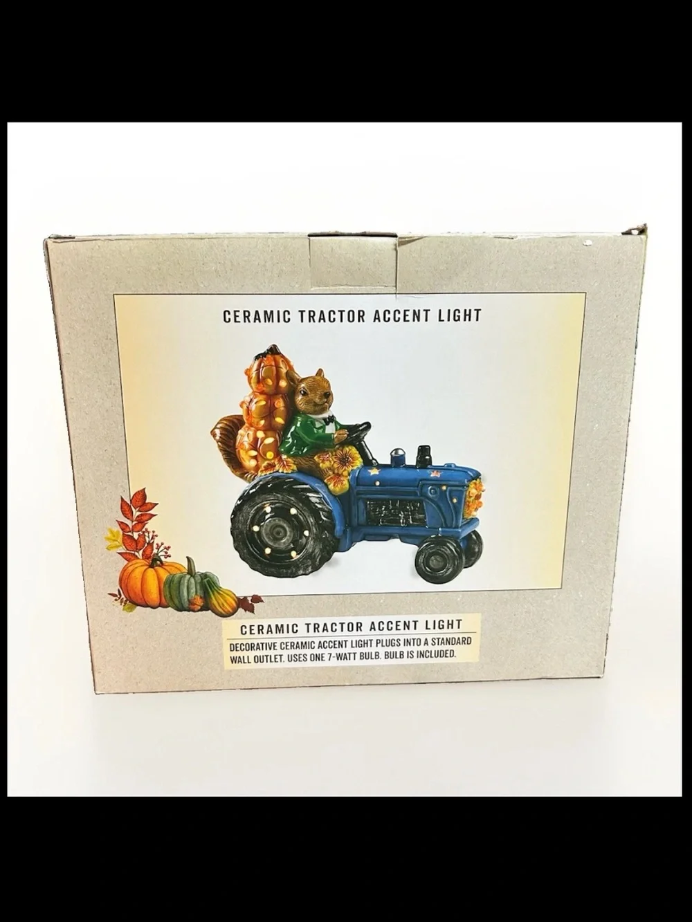 Cracker Barrel Ceramic Squirrel On Tractor Light Up Fall Thanksgiving NIB